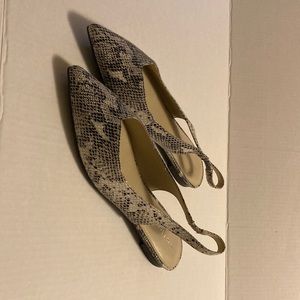 New 9.5 Marc Fisher snake print sling backs